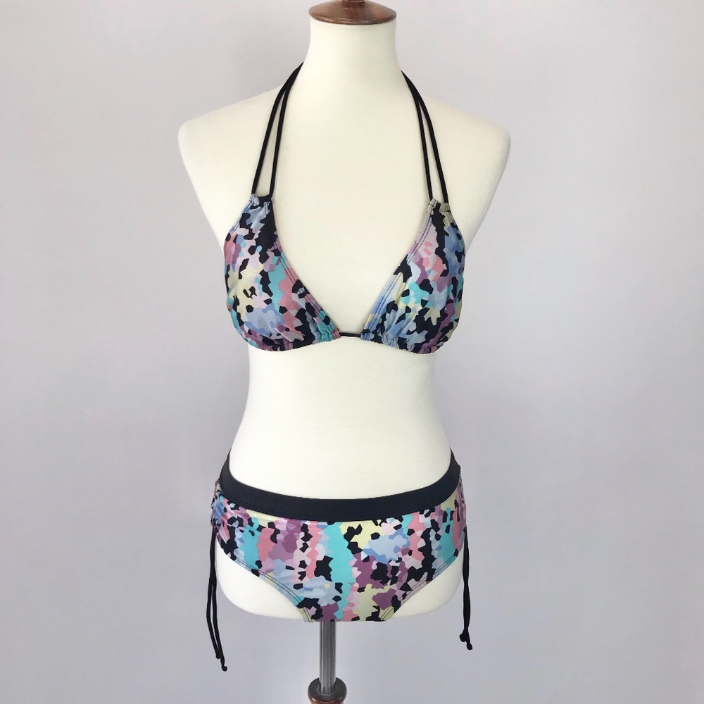Folded & Hung Multicolor Abstract String Bikini